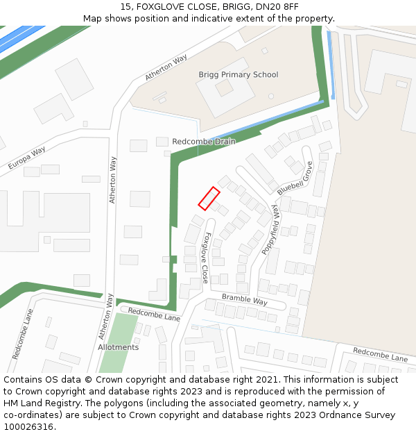 15, FOXGLOVE CLOSE, BRIGG, DN20 8FF: Location map and indicative extent of plot