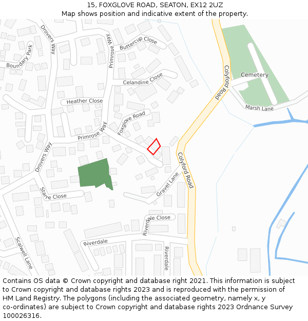 15, FOXGLOVE ROAD, SEATON, EX12 2UZ: Location map and indicative extent of plot