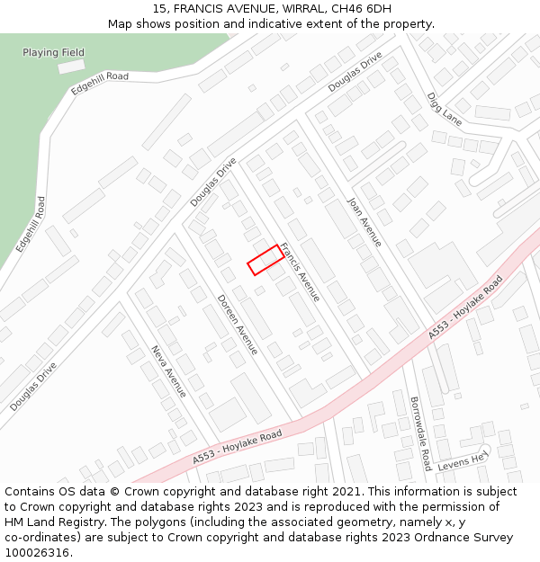 15, FRANCIS AVENUE, WIRRAL, CH46 6DH: Location map and indicative extent of plot