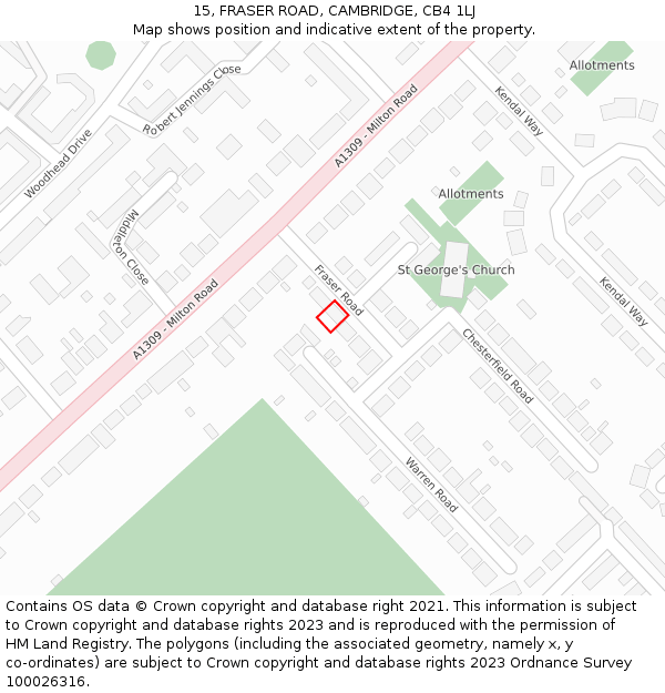 15, FRASER ROAD, CAMBRIDGE, CB4 1LJ: Location map and indicative extent of plot