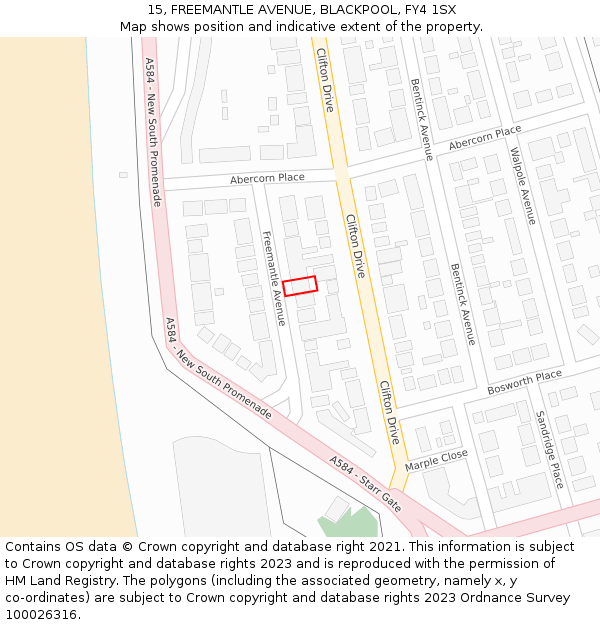 15, FREEMANTLE AVENUE, BLACKPOOL, FY4 1SX: Location map and indicative extent of plot
