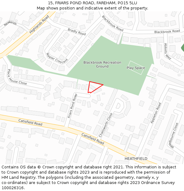 15, FRIARS POND ROAD, FAREHAM, PO15 5LU: Location map and indicative extent of plot