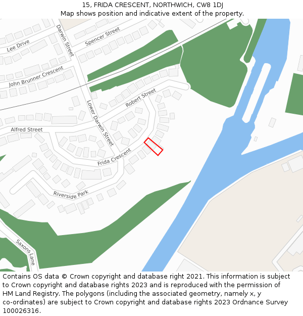 15, FRIDA CRESCENT, NORTHWICH, CW8 1DJ: Location map and indicative extent of plot