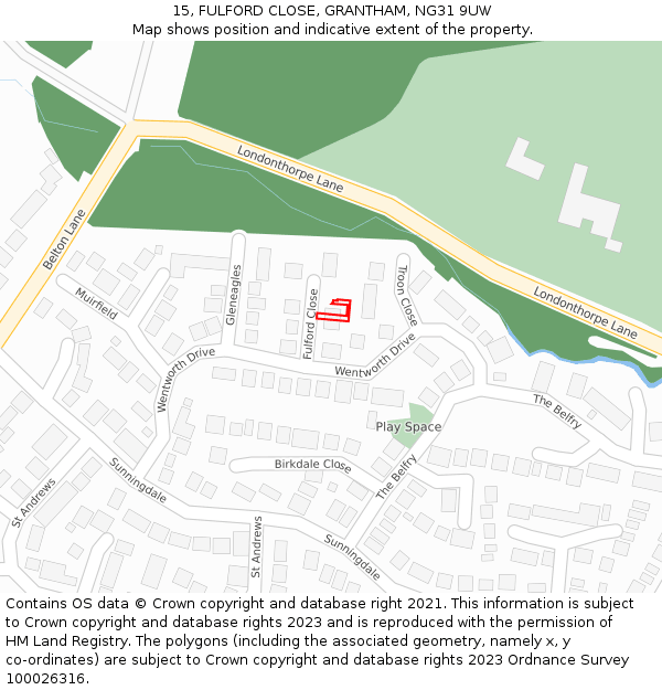 15, FULFORD CLOSE, GRANTHAM, NG31 9UW: Location map and indicative extent of plot