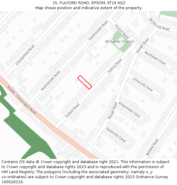 15, FULFORD ROAD, EPSOM, KT19 9QZ: Location map and indicative extent of plot