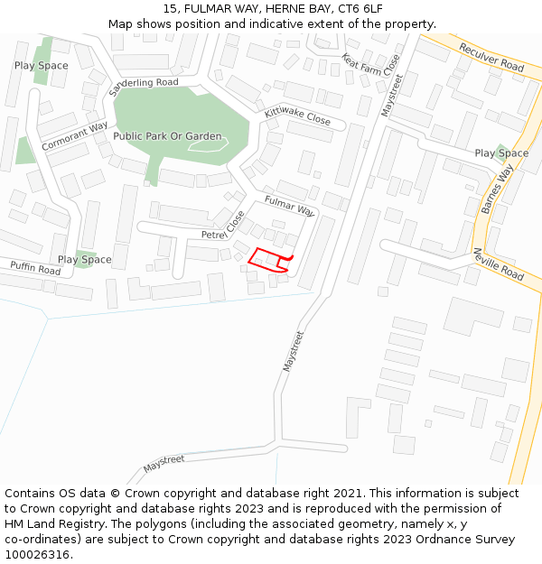 15, FULMAR WAY, HERNE BAY, CT6 6LF: Location map and indicative extent of plot