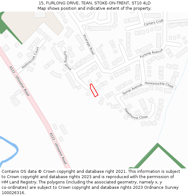 15, FURLONG DRIVE, TEAN, STOKE-ON-TRENT, ST10 4LD: Location map and indicative extent of plot