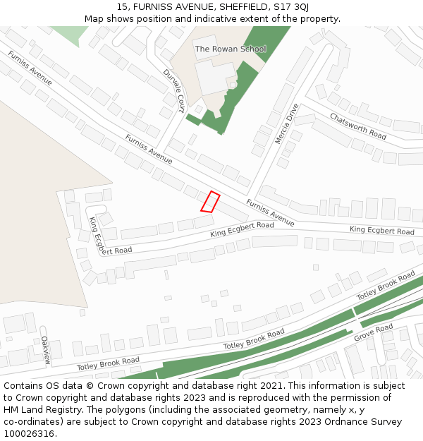 15, FURNISS AVENUE, SHEFFIELD, S17 3QJ: Location map and indicative extent of plot