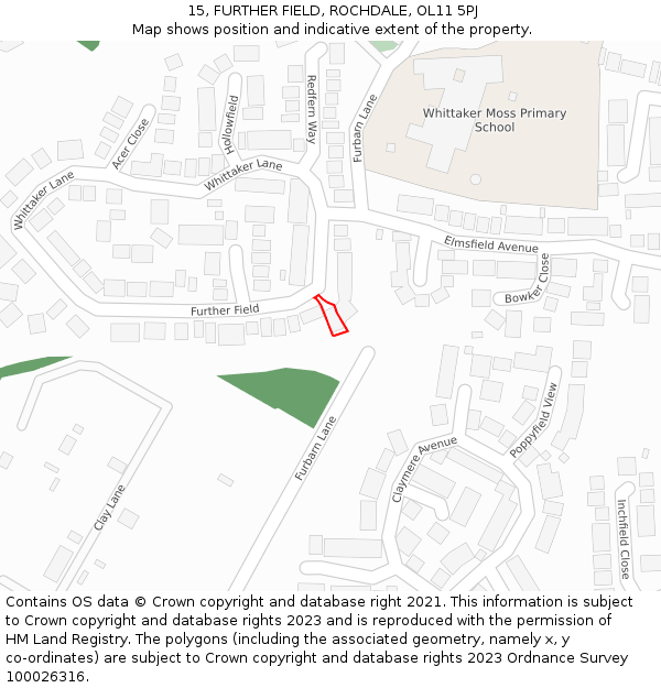 15, FURTHER FIELD, ROCHDALE, OL11 5PJ: Location map and indicative extent of plot