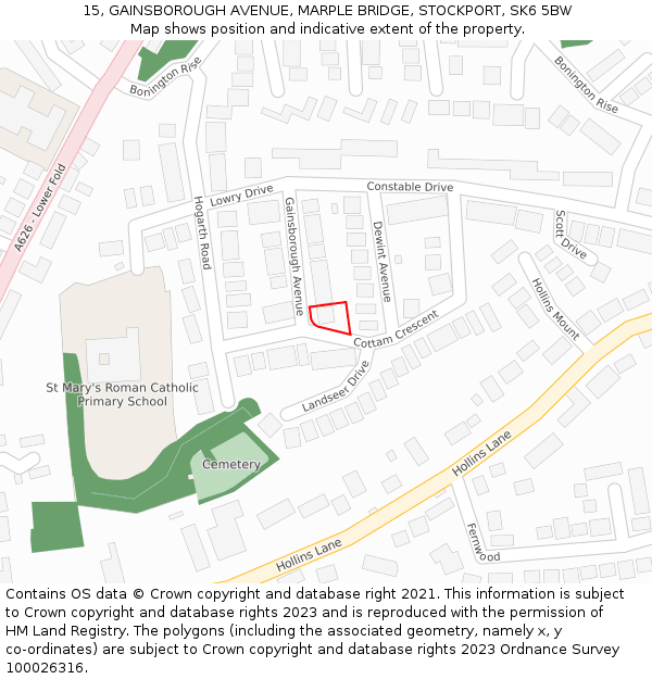 15, GAINSBOROUGH AVENUE, MARPLE BRIDGE, STOCKPORT, SK6 5BW: Location map and indicative extent of plot