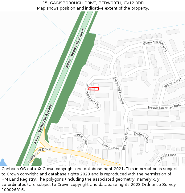 15, GAINSBOROUGH DRIVE, BEDWORTH, CV12 8DB: Location map and indicative extent of plot