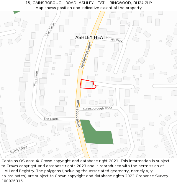 15, GAINSBOROUGH ROAD, ASHLEY HEATH, RINGWOOD, BH24 2HY: Location map and indicative extent of plot
