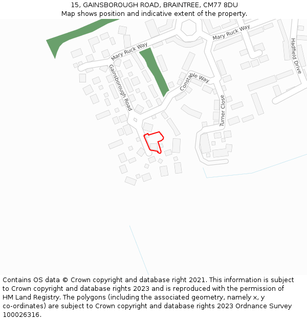 15, GAINSBOROUGH ROAD, BRAINTREE, CM77 8DU: Location map and indicative extent of plot