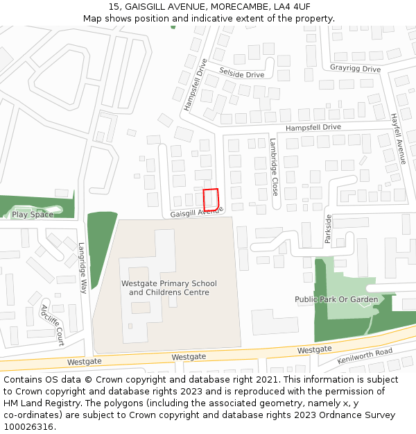 15, GAISGILL AVENUE, MORECAMBE, LA4 4UF: Location map and indicative extent of plot