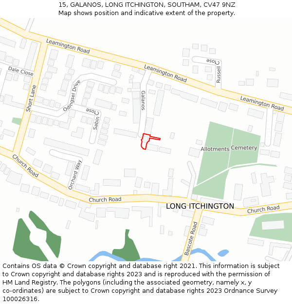 15, GALANOS, LONG ITCHINGTON, SOUTHAM, CV47 9NZ: Location map and indicative extent of plot