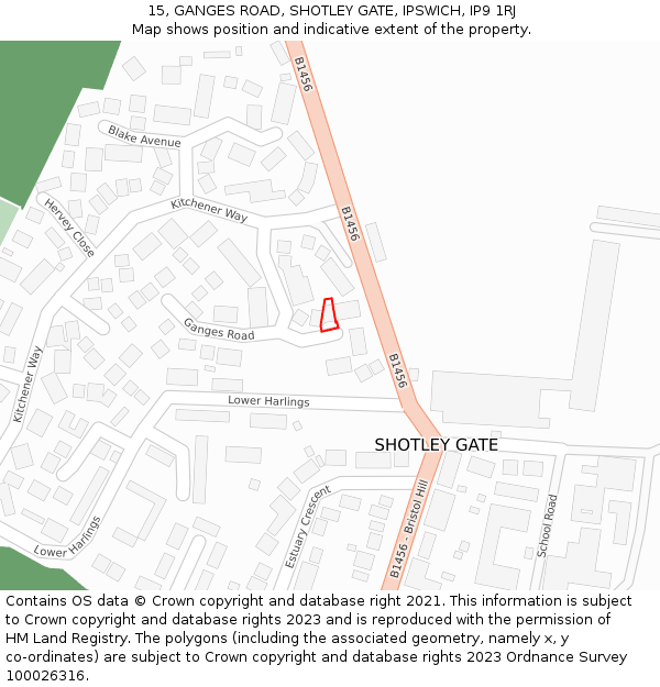 15, GANGES ROAD, SHOTLEY GATE, IPSWICH, IP9 1RJ: Location map and indicative extent of plot