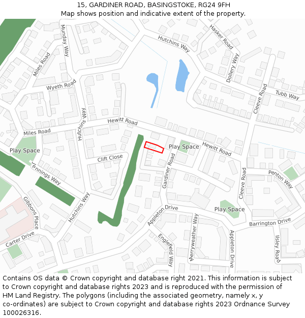 15, GARDINER ROAD, BASINGSTOKE, RG24 9FH: Location map and indicative extent of plot