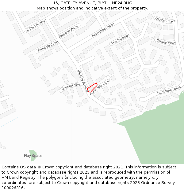 15, GATELEY AVENUE, BLYTH, NE24 3HG: Location map and indicative extent of plot