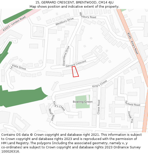 15, GERRARD CRESCENT, BRENTWOOD, CM14 4JU: Location map and indicative extent of plot