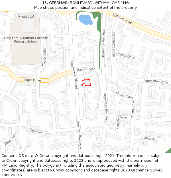 15, GERSHWIN BOULEVARD, WITHAM, CM8 1HW: Location map and indicative extent of plot