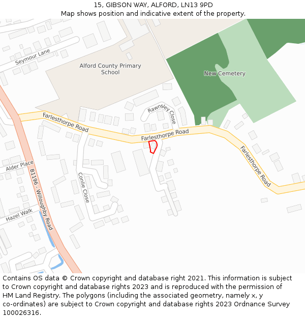 15, GIBSON WAY, ALFORD, LN13 9PD: Location map and indicative extent of plot
