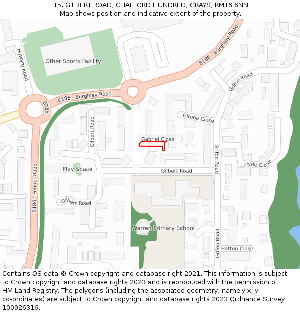 15, GILBERT ROAD, CHAFFORD HUNDRED, GRAYS, RM16 6NN: Location map and indicative extent of plot