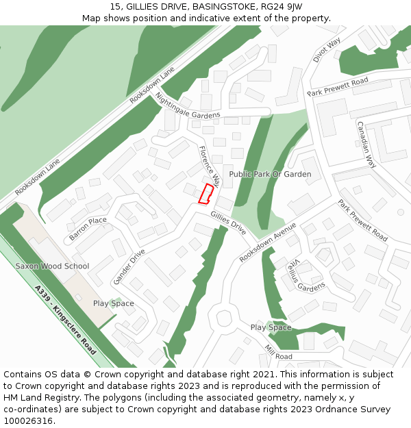 15, GILLIES DRIVE, BASINGSTOKE, RG24 9JW: Location map and indicative extent of plot