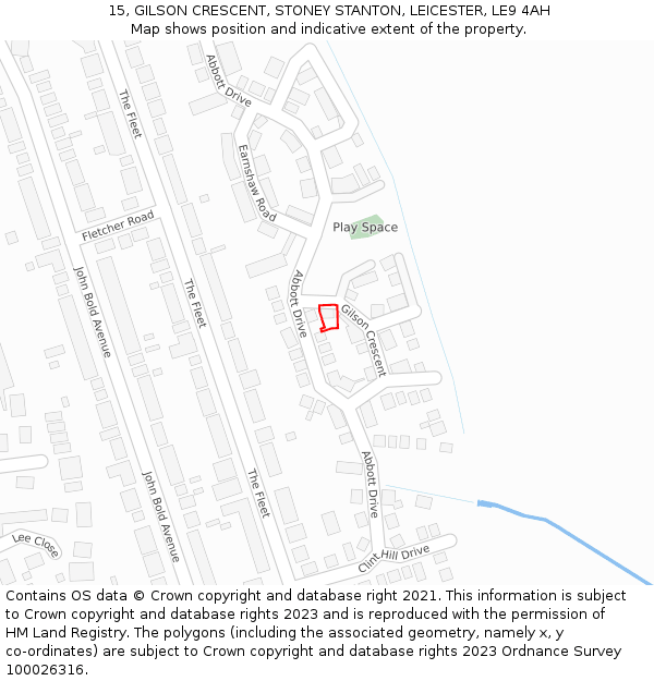 15, GILSON CRESCENT, STONEY STANTON, LEICESTER, LE9 4AH: Location map and indicative extent of plot