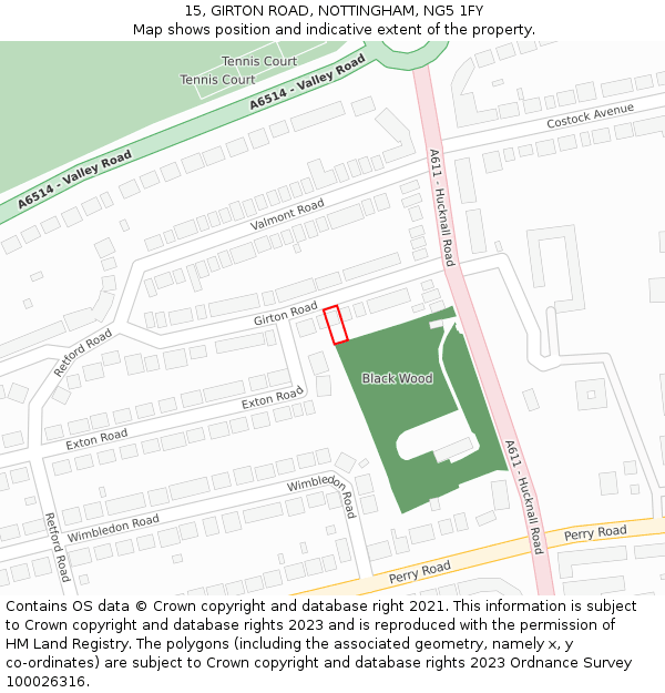 15, GIRTON ROAD, NOTTINGHAM, NG5 1FY: Location map and indicative extent of plot