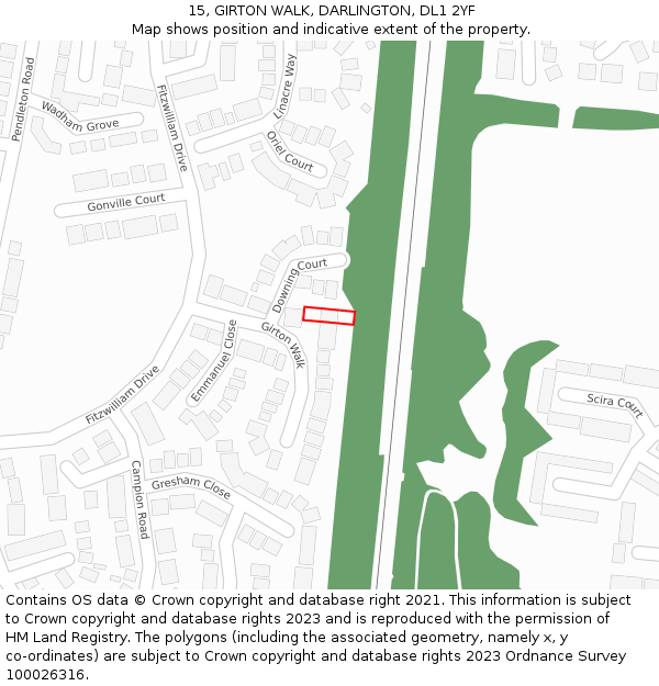 15, GIRTON WALK, DARLINGTON, DL1 2YF: Location map and indicative extent of plot