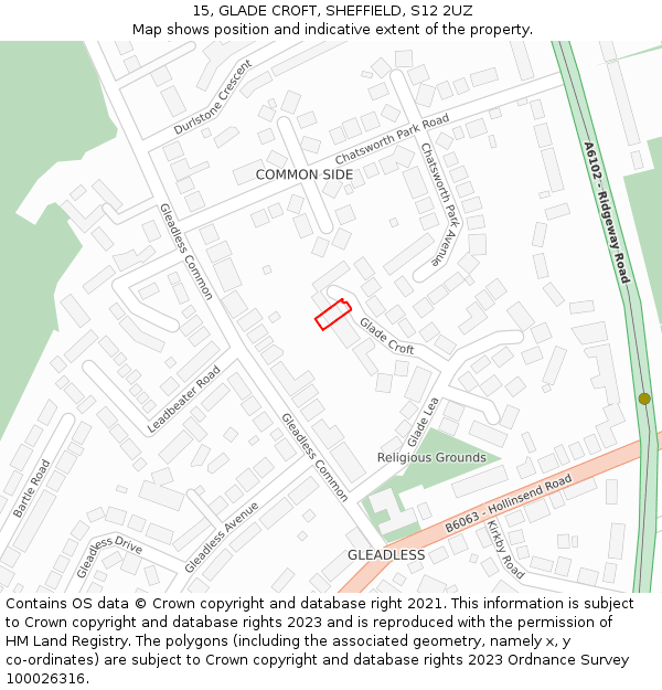 15, GLADE CROFT, SHEFFIELD, S12 2UZ: Location map and indicative extent of plot