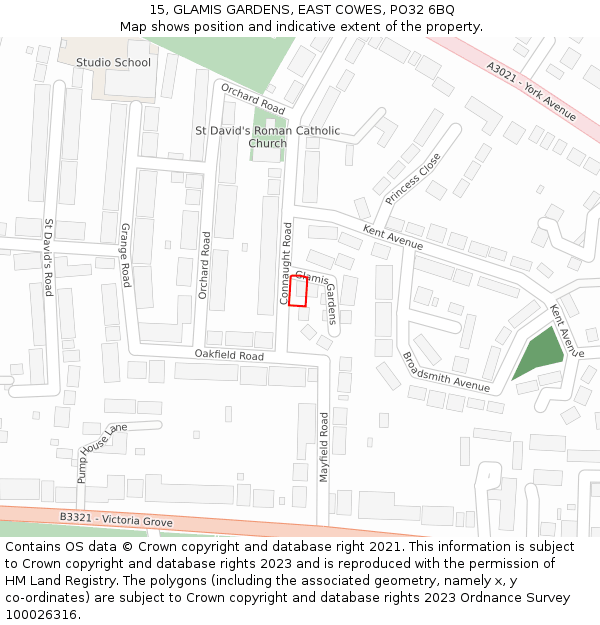 15, GLAMIS GARDENS, EAST COWES, PO32 6BQ: Location map and indicative extent of plot