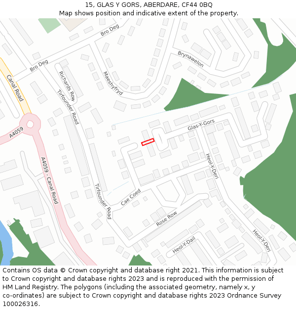 15, GLAS Y GORS, ABERDARE, CF44 0BQ: Location map and indicative extent of plot