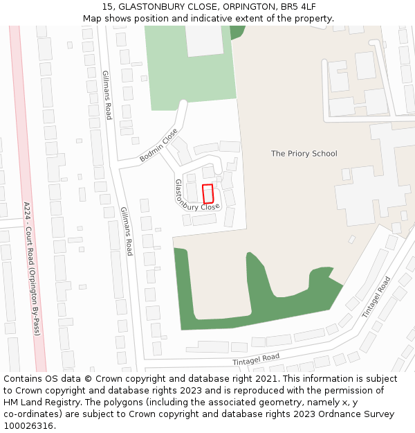 15, GLASTONBURY CLOSE, ORPINGTON, BR5 4LF: Location map and indicative extent of plot