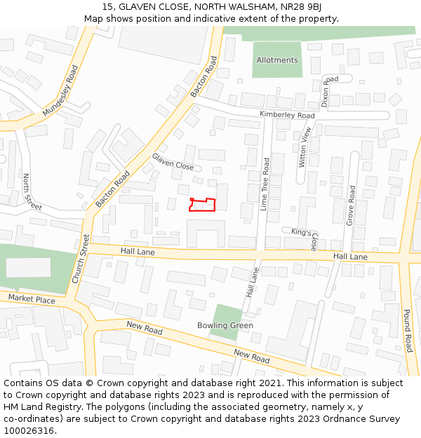 15, GLAVEN CLOSE, NORTH WALSHAM, NR28 9BJ: Location map and indicative extent of plot