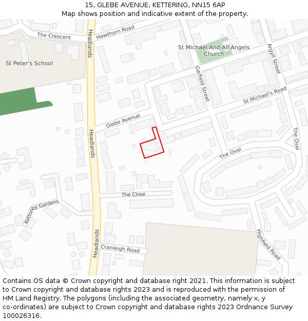 15, GLEBE AVENUE, KETTERING, NN15 6AP: Location map and indicative extent of plot