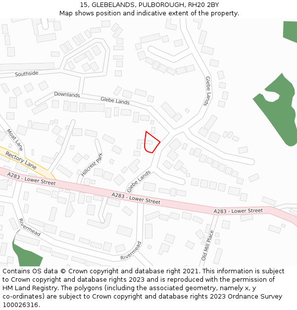 15, GLEBELANDS, PULBOROUGH, RH20 2BY: Location map and indicative extent of plot