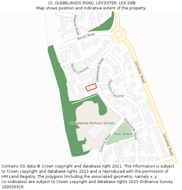 15, GLEBELANDS ROAD, LEICESTER, LE4 2WB: Location map and indicative extent of plot