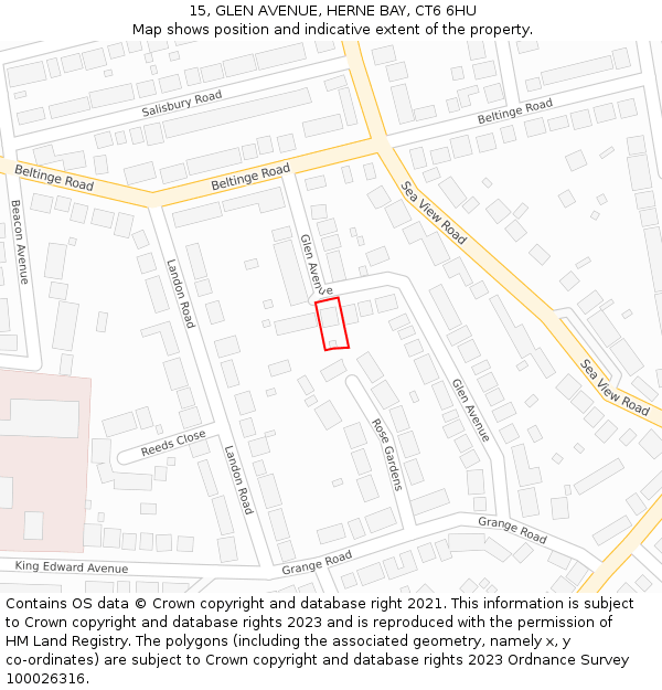 15, GLEN AVENUE, HERNE BAY, CT6 6HU: Location map and indicative extent of plot