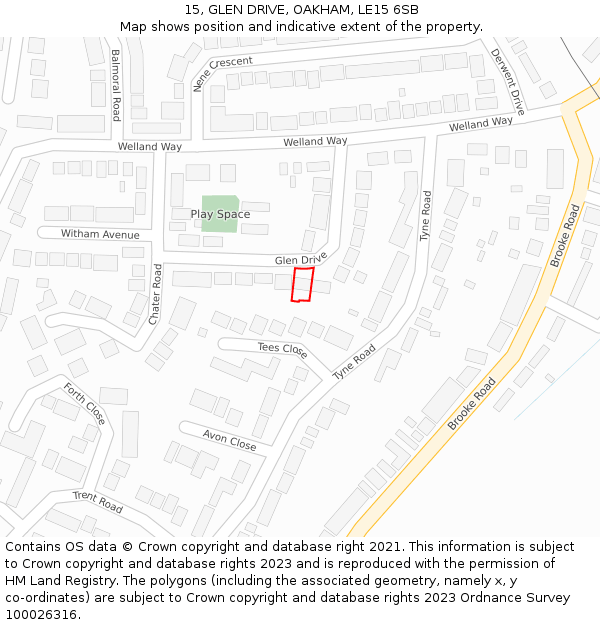 15, GLEN DRIVE, OAKHAM, LE15 6SB: Location map and indicative extent of plot