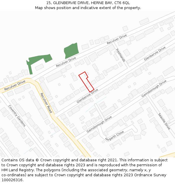 15, GLENBERVIE DRIVE, HERNE BAY, CT6 6QL: Location map and indicative extent of plot