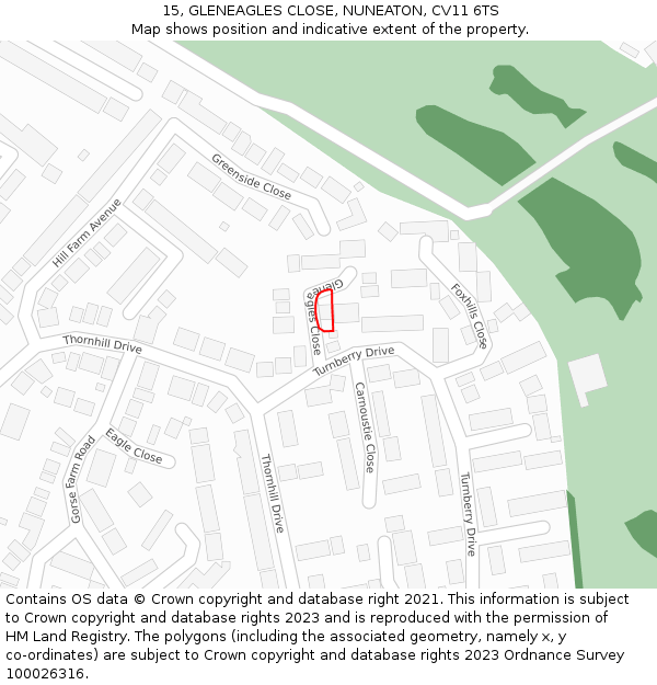 15, GLENEAGLES CLOSE, NUNEATON, CV11 6TS: Location map and indicative extent of plot