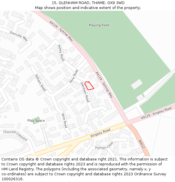 15, GLENHAM ROAD, THAME, OX9 3WD: Location map and indicative extent of plot