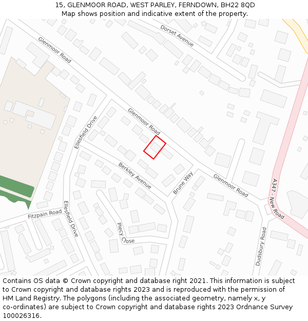 15, GLENMOOR ROAD, WEST PARLEY, FERNDOWN, BH22 8QD: Location map and indicative extent of plot