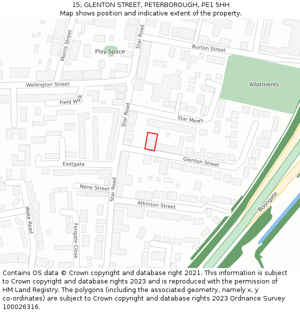 15, GLENTON STREET, PETERBOROUGH, PE1 5HH: Location map and indicative extent of plot