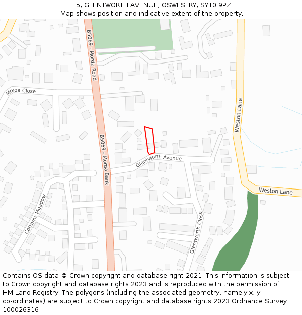 15, GLENTWORTH AVENUE, OSWESTRY, SY10 9PZ: Location map and indicative extent of plot