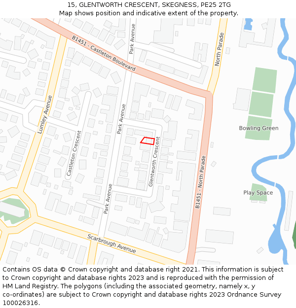 15, GLENTWORTH CRESCENT, SKEGNESS, PE25 2TG: Location map and indicative extent of plot