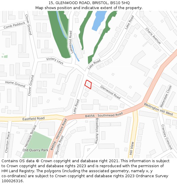 15, GLENWOOD ROAD, BRISTOL, BS10 5HQ: Location map and indicative extent of plot