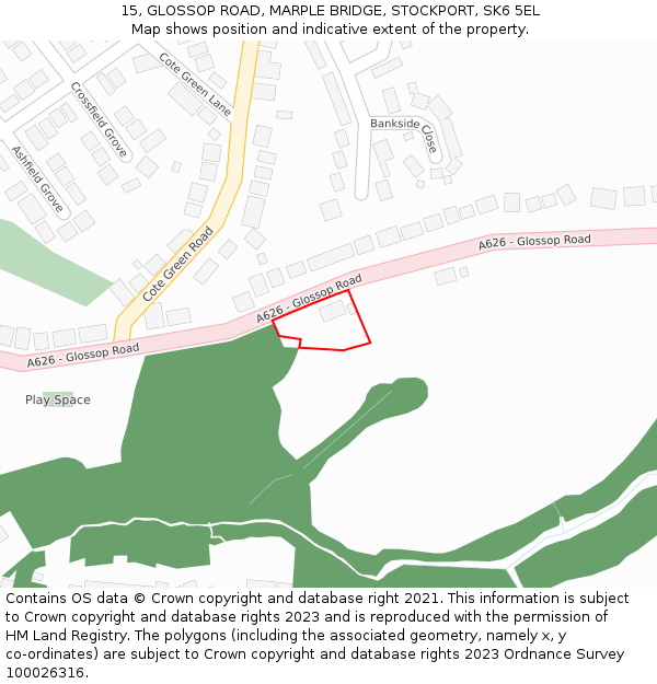 15, GLOSSOP ROAD, MARPLE BRIDGE, STOCKPORT, SK6 5EL: Location map and indicative extent of plot