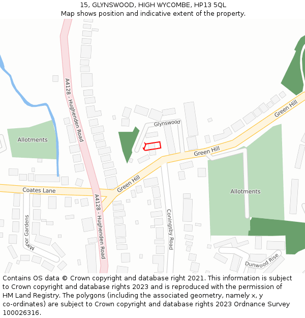 15, GLYNSWOOD, HIGH WYCOMBE, HP13 5QL: Location map and indicative extent of plot